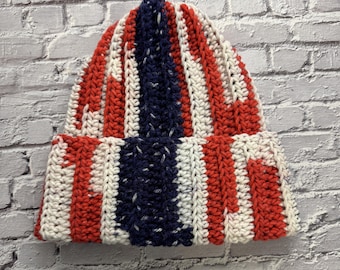 Unisex Beanie American Flag Holiday Mix Acrylic Yarn Crochet Beanie Ribbed Holiday Adult Hat Color Size