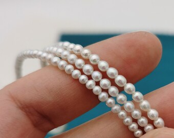4A 2.5mm White Freshwater Seed Pearl Strand, Tiny Natural Round Pearls with High Luster, DIY Jewelry Making Beads, Bulk Pearl Wholesale