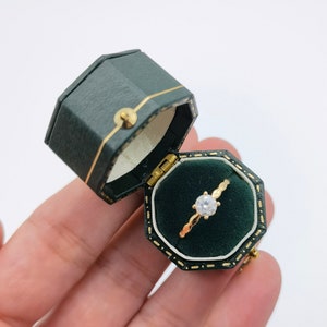 Caja de anillo verde hexagonal octágono de estilo vintage hecha a mano, juego de compromiso y boda elegante caja de recuerdos, caja de anillo vintage