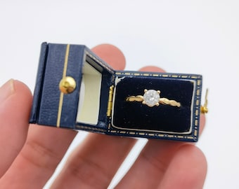 Vintage Style Royal Blue Rectangle Ring Box Handmade, Engagement & Wedding Set Elegant Keepsake Box, Bridal Photo