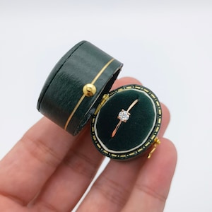 Caja de anillo ovalada de estilo vintage, color verde real, hecha a mano, juego de compromiso y boda, elegante caja de recuerdo, foto nupcial, caja de anillo vintage