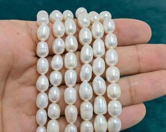 50% OFF 2A 7-8mm white freshwater rice pearls, genuine oval bead pearl, 1 full strand, pearl diy jewelry making, pearls
