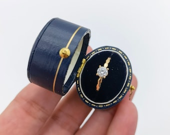 Scatola porta-anello ovale blu royal in stile vintage, fatta a mano, elegante scatola porta-anello per fidanzamento e matrimonio, foto della sposa, scatola porta-anello vintage