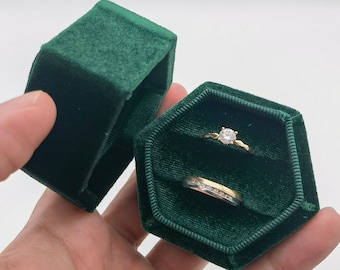 Green Velvet Ring Box, Wedding Ring Box, Ring Bearer Box, Engagement Ring Box, Proposal Ring Box, Double Slot Ring Box