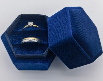 Blue Velvet Ring Box, Wedding Ring Box, Ring Bearer Box, Engagement Ring Box, Proposal Ring Box, Double Slot Ring Box