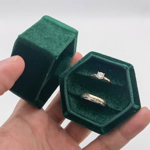 Caja de terciopelo verde para anillos, caja para anillos de boda, caja para anillos, caja para anillos de compromiso, caja para anillos de propuesta, caja para anillos con doble ranura