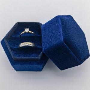 Blue Velvet Ring Box, Wedding Ring Box, Ring Bearer Box, Engagement Ring Box, Proposal Ring Box, Double Slot Ring Box