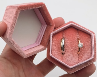 Scatola portafedi in velluto rosa con doppio slot per cerimonia nuziale, scatola portafedi, scatola per portatore di fedi, scatola portafedi di fidanzamento