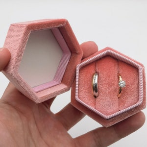 Pink Velvet Ring Double Slot Ring Box for Wedding Ceremony, Wedding Ring Box, Ring Bearer Box, Engagement Ring Box