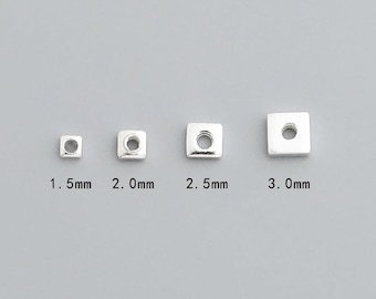 S925 Sterling Silver Square Spacer Beads, DIY Jewelry Making Supplies for Bracelets & Necklaces