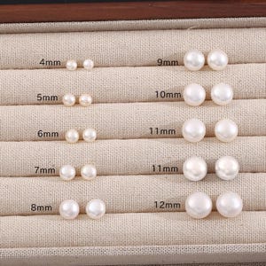 Pendientes de botón de perla blanca de agua dulce 4A de 5 a 10 mm en plata de ley 925, pendientes de perla natural de alta calidad 4A de alto brillo, joyería.