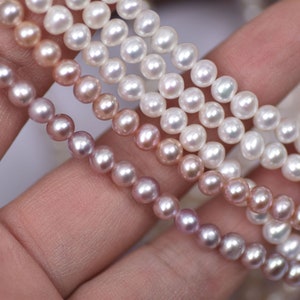 4A 4-5mm nearly round pearl strand, potato pearl, wholesale pearls, diy jewelry making, freshwater pearls, pearl strands