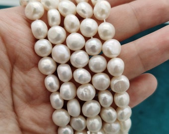 Aa+ 9-10mm round nugget pearls, pearl strand, centre drilled pearls, white irregular shape pearl natural freshwater pearls, pearl wholesale