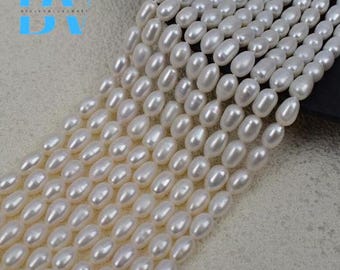 3A 2-9mm Natural freshwater rice pearls, white oval pearl strands, pearl wholesale, diy pearl jewelry making, rice pearl beads