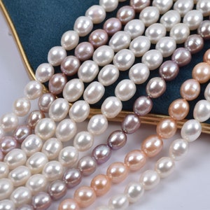 3A 8-9mm high luster short rice pearl, oval pearl strand, pearl strands, wholesale pearls, diy pearl jewelry making