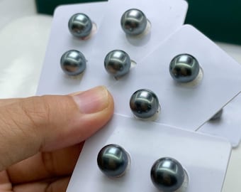 3A 8–14mm Tahitian Pearl, Natural Round Loose Saltwater Pearl Bead with Strong Luster and Slight Blemish, Single Pearl for DIY Jewelry