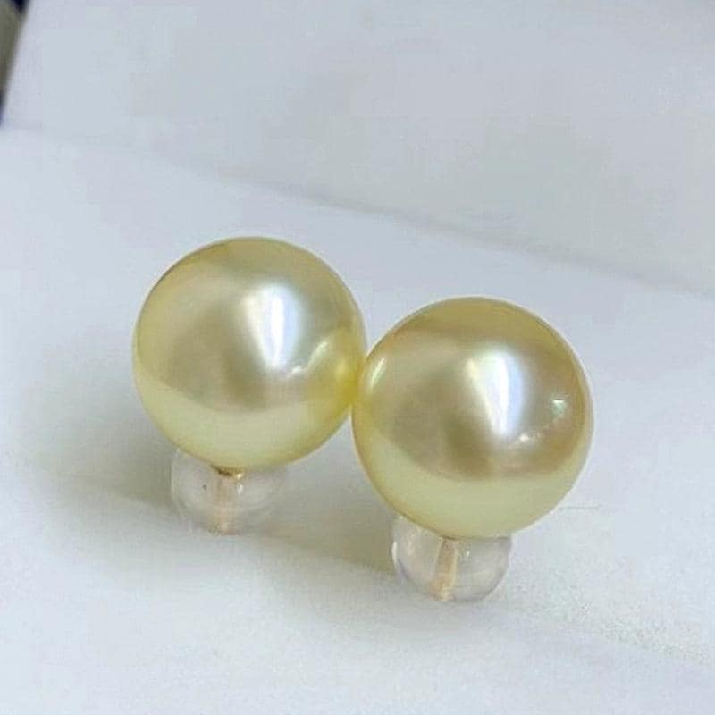 レディース 南洋真珠シャンパンゴールドのピアス9.9mm