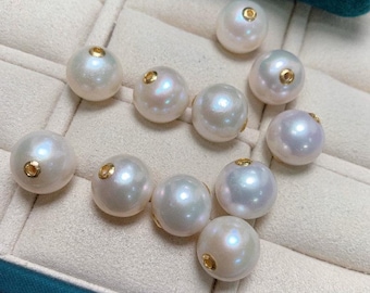 3A 12-13mm white round floating pearl pendent, strong luster freshwater pearl with 1.8mm large hole for diy jewelry making wholesale