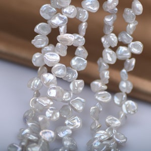 4A 8 to 10 mm Irregular Keshi Round Side Drilled Freshwater White Pearl Strand for DIY Jewelry Wholesale
