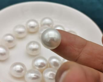 Aaaa 1pc 12.5-13mm button pearl, white loose freshwater pearl beads, good luster, loose pearl, half drilled