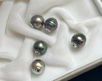 5A Tahitian Baroque Floating Pearl Pendant, Black Round Seawater Pearl for Jewelry Making, Luxury Baroque Pendant