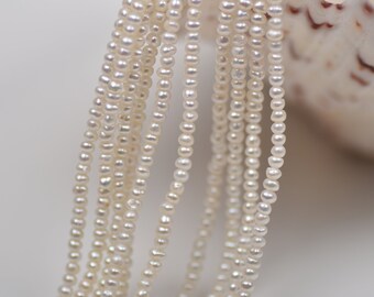 3A 2-3mm High Luster Mini White Pearl Strand, Seed Pearls with Egg Shape for Jewelry Making