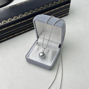 3A 10–15mm platinum grey tahitian pearl pendant, round natural pearl in 18k white gold zircon bail, strong luster, silver chain included image 5