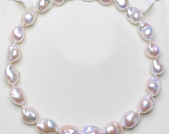 5A 9-15mm small white baroque pearl necklace, 40cm natural iridescent freshwater pearl strand in sterling silver, pearl wholesale bulk