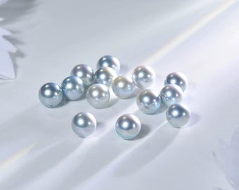 4A 4–10mm Silver Grey Akoya Pearl, Natural Round Loose Saltwater Pearl Bead with Strong Luster, Single Pearl for DIY Jewelry Making