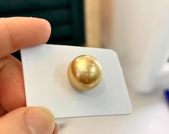 3A 15-16mm medium golden south sea pearl, nearly round loose pearl with mirror strong luster, slight blemish, single bead for jewelry