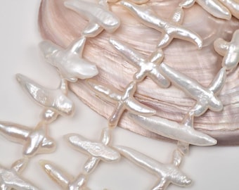 4A 25-30mm Baroque Cross Beaded Side Drilled Pearl Strand, 14pcs, 39cm Freshwater DIY Jewelry Pearls