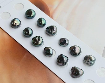 3A 2-12mm Tahitian keshi pearl, black peacock green loose pearl bead, natural round or oval shape, undrilled half drilled 1mm or fully 0.7mm