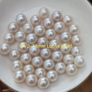 3A 3-12 mm perle, perles d'eau douce rondes blanches, perles en gros, perle, 1pc