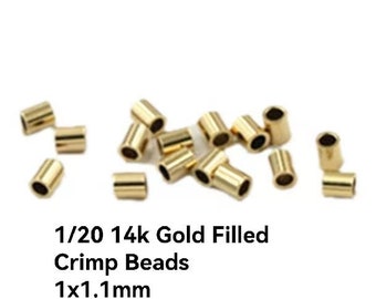 50pcs 1x1.1mm 14k Gold Filled Crimp Beads, Tiny Bead Findings for Jewelry Making, Secure Finish for Pearl Strand or Necklace DIY