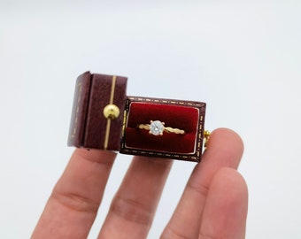 Vintage style red rectangle ring box handmade, engagement & wedding set elegant keepsake box, bridal photo