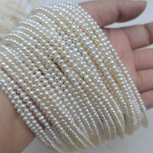 3-3.5mm nearly round white pearl strand, potato pearl, pearl strands, wholesale pearls, diy pearl jewelry making