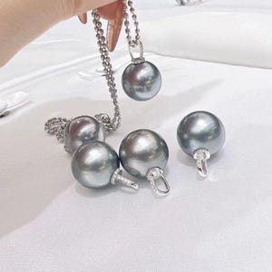 3A 10–15mm platinum grey tahitian pearl pendant, round natural pearl in 18k white gold zircon bail, strong luster, silver chain included image 3