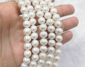 2A High Luster 9-10mm Round Freshwater Pearls, Pearl Strand for DIY Jewelry Making, Natural Pearls Wholesale, Necklace Making