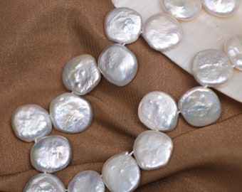 2A 12-13mm Side Drilled Coin Freshwater Baroque Pearl Strand for DIY Jewelry Making and Wholesale