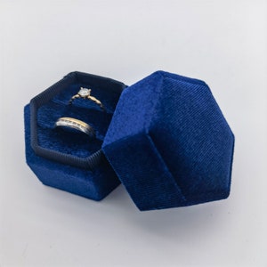 Blue Velvet Ring Box, Wedding Ring Box, Ring Bearer Box, Engagement Ring Box, Proposal Ring Box, Double Slot Ring Box image 3