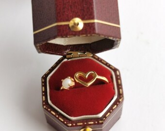 Scatola per anello ottagonale esagonale in stile vintage color rosso bordeaux, fatta a mano, elegante scatola ricordo per fidanzamento e matrimonio, scatola per anello vintage