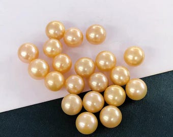 3A 1pc 3-13mm Light Gold Freshwater Pearl, Round Loose Pearl Bead for DIY Jewelry Making and Wholesale