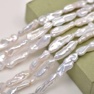 3A 7-20mm Long Keshi Biwa Tooth Stick White Pearl Strand, Natural Freshwater Pearls for DIY Jewelry Wholesale