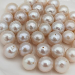 AA 1 peça Pérola grande redonda de 9-10 mm, pérolas brancas redondas de água doce, bom brilho, pérola solta, totalmente perfurada, 1 peça