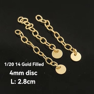 1/20 14k Yellow Gold Filled Cable Extension Chain with round disc, 1 per pack, necklace extension chain