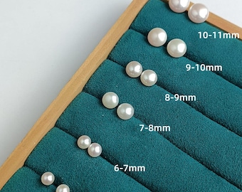 5A 18k gold earring studs, round white freshwater pearls 5–11mm, high luster 5a quality natural pearl stud earrings, elegant fine jewelry