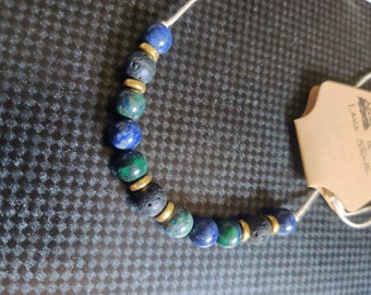 Azurite and Lava Stone adjustable necklace