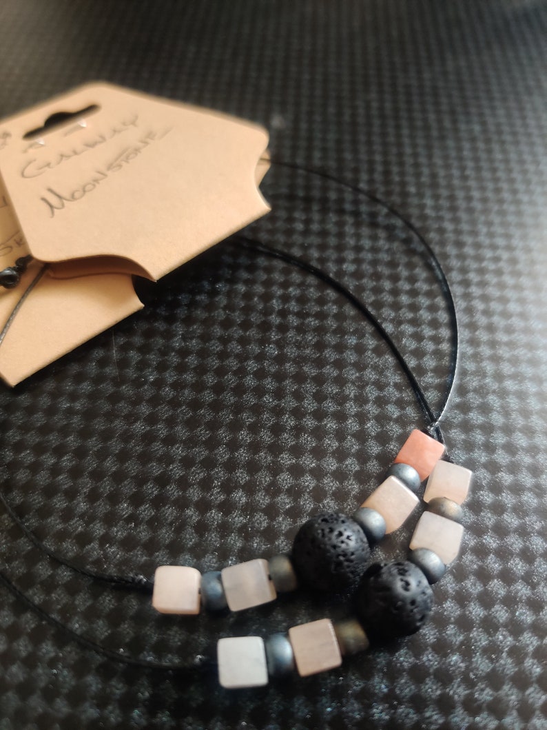 Galway essential oil bracelet, lava stone, wood bead, adjustable diffuser bracelet Mondstein