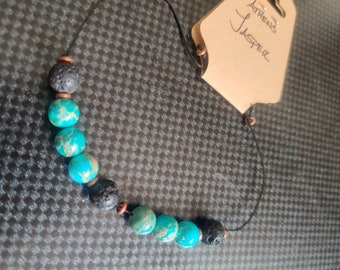 Turquoise Jasper stone, Athens style, adjustable lava stone bracelet