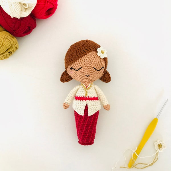 Sinta the Indonesian Doll - CROCHET PATTERN - from the World of Dolls Collection - INDONESIA - by oche pots - amigurumi - peg doll